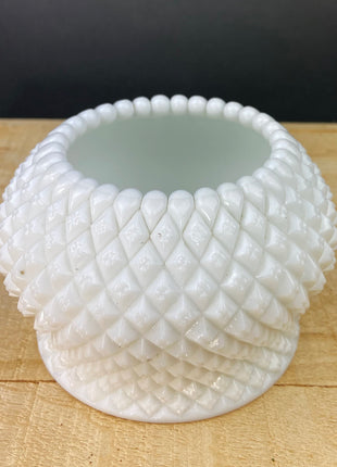 Stunning Milk Glass Thumb Print Footed Bowl with Lid. White Scalloped Rim Compote. Storage Dish for Dresser or Bathroom. Home Decor.