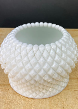 Vintage Jeanette Milk Glass Serving Bowl & Matching Underplate. "Cube" (Cubist) Pattern Mayonnaise Bowl. Home Dining Kitchen Table Decor.