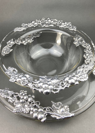 Antique Oval Silver & Glass Serving Platter. Godinger Silver Art. Fluted Glass with Etched Reticulated Silver Tray. Hosting Essential.
