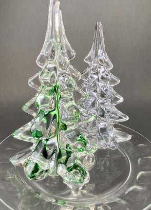 Lead Crystal Christmas Tree with Green Speckles. Hand Crafted Glass Pine Tree. Stylish Dining Table Decor. Seasonal or Everyday Display.