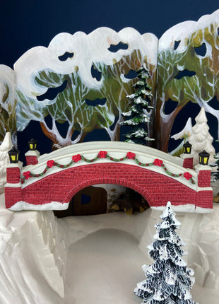 Christmas Village Stone Bridge by Dept. 56. Porcelain Bridge with Pine Trees. Holiday Seasonal Home or Retail Decor.