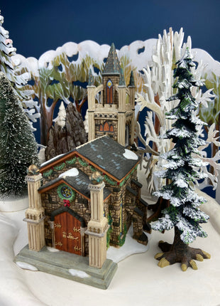 Illuminated Porcelain Christmas Village House.Grand Cathedral Church. Limited Edition. O'Well 2000. Night Light. Home or Retail Display.