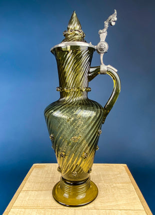 Iridescent Peach Bark Pattern Glass Pitcher Vase. Hand Blown 10" Water Ice Tea Juice or Lemonade Jug. Garden Party Lemonade Stand Tea Party.