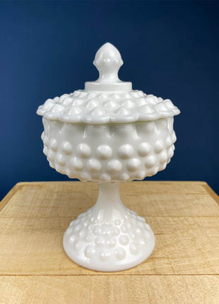 Vintage Jeanette Milk Glass Serving Bowl & Matching Underplate. "Cube" (Cubist) Pattern Mayonnaise Bowl. Home Dining Kitchen Table Decor.