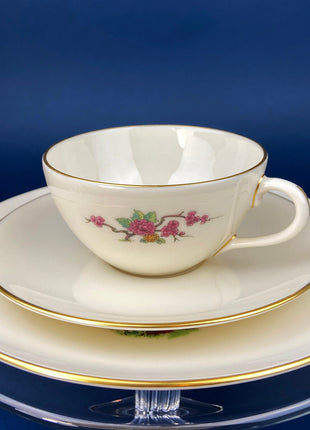 Lenox Tea Cup & Saucer. Creamy White with Gold Rim Tea or Coffee Set. Olympia by Lenox. Porcelain Made in the USA.
