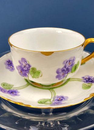 Antique Limoges Tea Cup and Saucer. Hand Painted Wild Flowers and Ferns. Modern Farmhouse. French Country. Home Dining Kitchen Decor.