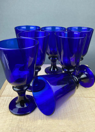 Cobalt Blue Wine Glasses. Set of Six Stemware. Dark Blue Modern Glasses. Holiday Celebration.