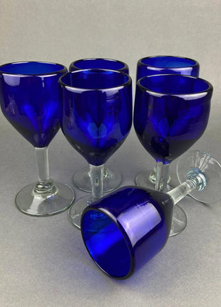Cobalt Blue Wine Glasses. Set of 8 Stemware. Dark Blue Modern Glassware. Holiday Celebration. Fine Dining.