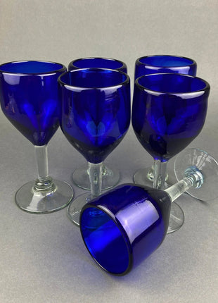 Cobalt Blue Wine Glasses. Set of Six Stemware. Dark Blue Modern Glasses. Holiday Celebration.