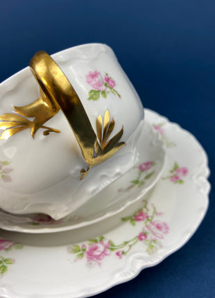 Antique Porcelain Tea Cup and Saucer Trio. Hand-Painted Roses by M&Z Austria and Rosenthal. Home Decor. Tea Hosting Essentials.