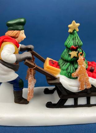 Christmas Village Accessories Figurines by Dept. 56. Apple and Wreath Sellers. Set of 3. Seasonal Home or Retail Display.