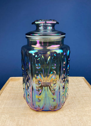 Vintage Green Glass Storage Jar with Lid. Wheton NJ. Glass Canister. Countertop Container or Cookie Jar. Modern Farmhouse. Dining Room Decor