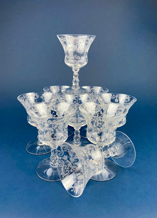 Crystal Clear Wine Glasses with Gold Rims. Set of Seven Large, 8", Wine Stemware. Modern and Minimal Glassware with Ball Stem.