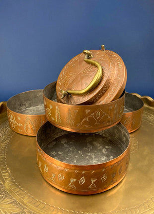 Antique Chinese Cloisonne Stackable Boxes. Set of 4 Bowls. Brass Trims. Food Carrier Trinket Storage. Ethnic Art. Asian Ethnic Home Decor.