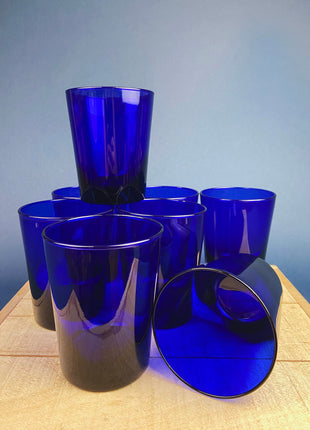 Modern Topaz Stemmed Tumblers. Set of Six Footed Juice Glasses. Blue Kitchen Decor. Dining Room Decor. Collectible Glasses. Wedding Gift.