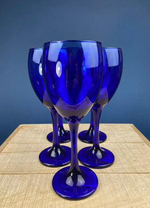 Cobalt Blue Tumblers. Set of 6 Minimalist Modern Glasses. Kitchen Dining Decor. Fine Dining.