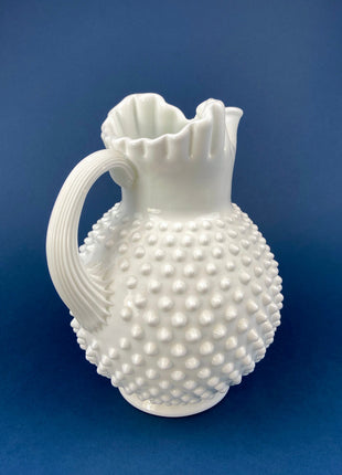 Vintage Kanawha Yellow Cased Glass Pitcher Creamer Vase. Hand Blown Melon Shape Ruffled Brim. Home Kitchen Table Decor.