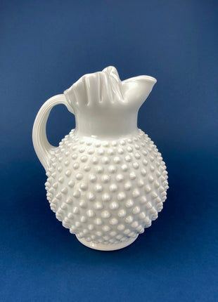 Vintage Kanawha Yellow Cased Glass Pitcher Creamer Vase. Hand Blown Melon Shape Ruffled Brim. Home Kitchen Table Decor.