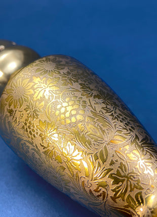 Antique, Gilded Porcelain Serving Bowl with Matching Saucer. Scalloped Brims. Embossed Floral Texture. Gold Serveware.