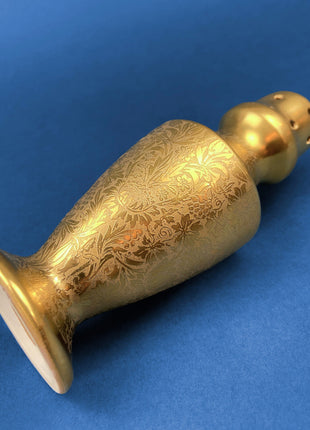 Antique, Gilded Porcelain Serving Bowl with Matching Saucer. Scalloped Brims. Embossed Floral Texture. Gold Serveware.