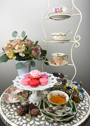 SOLD. Antique Royal Grafton Tea Cup and Saucer with Scalloped Gold Rim and Flowers
