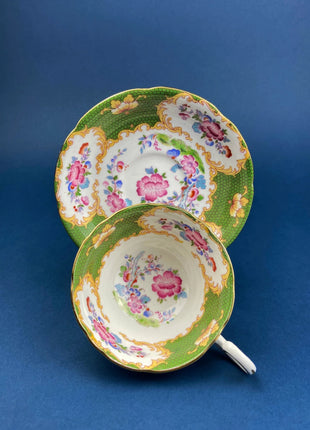 Vintage Paragon Cup & Saucer. Green Gold with Yellow Roses. Dining Room Decor. Collectible Serveware. Tea Garden Party. Hosting Essentials.