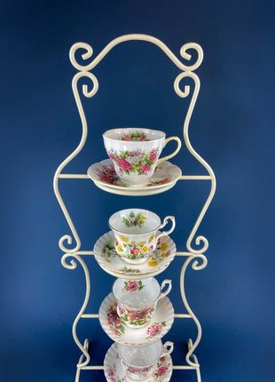 Antique 2-Tiered Display Stand for Sweets, Baked Goods, Cup Cakes, Fruit. Cobalt Blue & Gold Motifs. Dining Rm Decor. Tea Party Accessories.