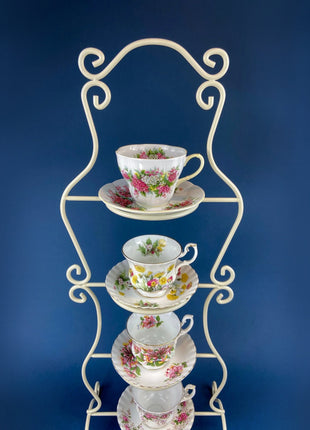 Pedestal Cake Dessert Stand. 10" Blue And White. Reticulated Scalloped Brim. Kitchen Dining Room Display. Modern Country.
