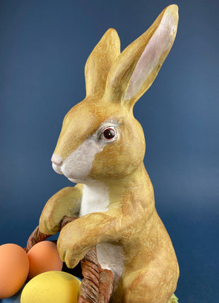 SOLD. Cute Porcelain Bunny Figurine. Hand-Painted Brown Baby Rabbit with Purple Ribbon. Vintage Easter Display. Spring Celebration. Kids Room.