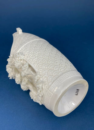 White Porcelain, Asian Vase with 3-D Vignette. Beautifully Detailed, Flower Vase or Collectible Art Vase. Gift for Him or Her.