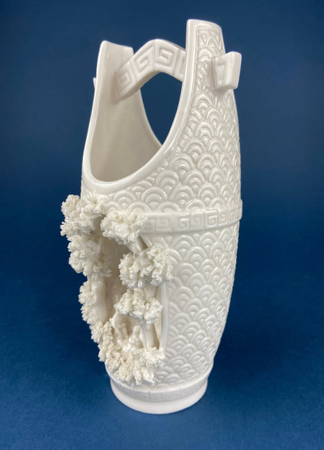 White Porcelain, Asian Vase with 3-D Vignette. Beautifully Detailed, Flower Vase or Collectible Art Vase. Gift for Him or Her.