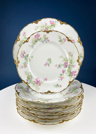 Set of 4 Antique Plates. Delicate Floral Motifs. Scalloped Reticulated Brims. Dining Table Decor. French Country. Modern Farmhouse.