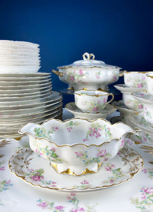 Antique Limoges Salad or Dessert Plates with Matching Serving Bowl. Set of 9 8.5" Plates. Dining Table Decor. French Country Living.