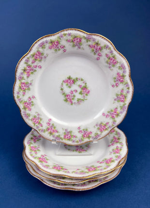 Antique Limoges Salad or Dessert Plates with Matching Serving Bowl. Set of 9 8.5" Plates. Dining Table Decor. French Country Living.