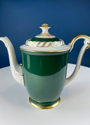 Coffee or Tea Serving Set with Antique Dessert Plate. Set of 8 Cups & Saucers. Ming Green Fine China by Mikasa. Lodge, Cabin, or Library.