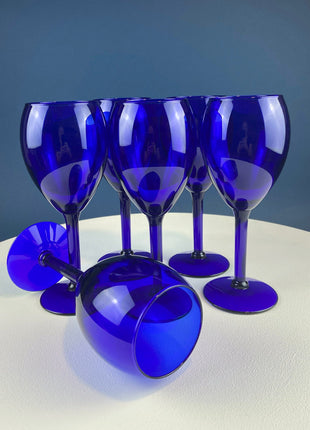 Cobalt Blue Cups Saucers with Matching Dessert Plates 6.5". Set of 6. Dark Blue Modern Glassware. Tea Coffee Service.