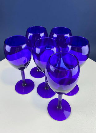 Cobalt Blue Wine Glasses. Set of Six Stemware. Dark Blue Modern Glasses. Holiday Celebration.
