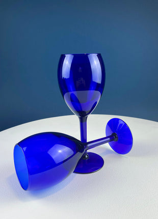 Cobalt Blue Cups Saucers with Matching Dessert Plates 6.5". Set of 6. Dark Blue Modern Glassware. Tea Coffee Service.