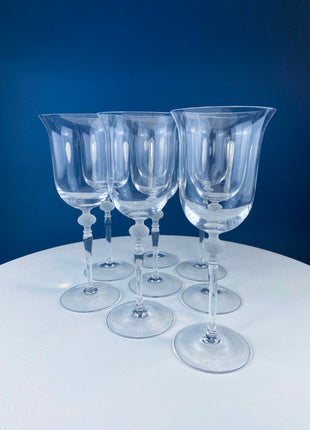 Vintage Fostoria Wine Water Crystal Goblets. Moonlight Blue Wavecrest. Set of 12. Dining Room Table Decor. Collectible Glassware.