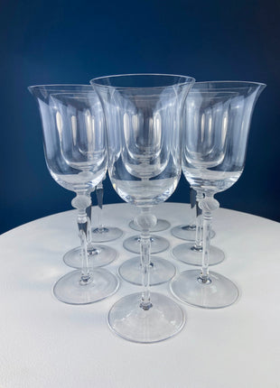 Set of 8 Iced Tea Water Crystal Goblets Spring Mist Pink by Lenox. Clear with Frosted Pink Leaf Stems. Dining Room Table Decor. Pink Lover.