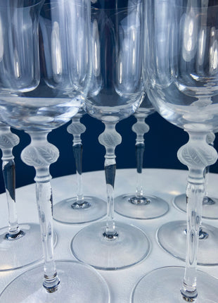 Vintage Fostoria Crystal Sweet Wine Glasses. Moonlight Blue Wavecrest. Set of 10. Dining Room Table Decor. Collectible Glassware.