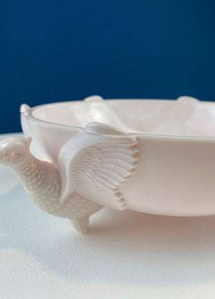 Vintage Shell Pink Jeanette Milk Glass Divided Serving Platter. Stunning 3-d Feather Motif. 6 Section Bowl. Appetizers Condiments Fruit.