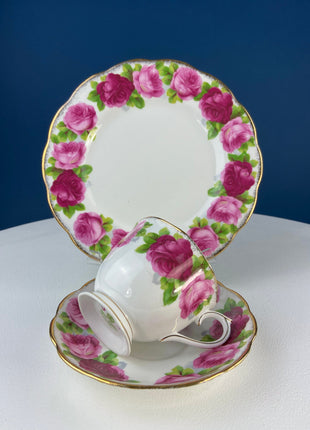 Royal Albert Tea Set Trio. 8" Salad/Dessert Plate, Cup and Saucer. Old Country Rose Motif. Tea Party. Gift for Mom. Cottagecore Living.