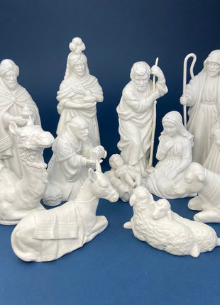 Vintage, Porcelain Nativity Set. Classic Colorful Set of Nine Statuettes. 9" Figurines. Seasonal Christmas Display. Beautifully Detailed.