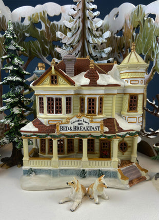 Illuminated Lemax Warren Bed and Breakfast Christmas Village Series. Porcelain Enchanted Holiday Decor. Seasonal Realstate Office Decor.