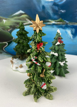 Large 11" Tall Pine Tree Covered in Snow and Glitter. Magical Christmas Village Accessory. Large Spruce. Holiday Decor. Table Display.