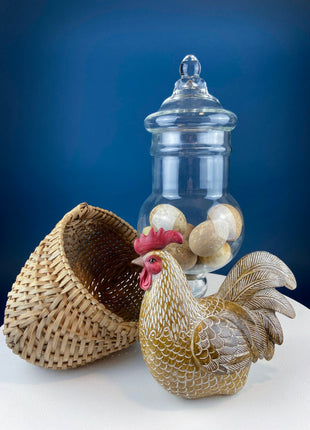 Glass Footed & Lidded Apothecary Jar with Chinese Lanterns. For Objects Display, Bathroom Toiletries Holiday Decor. Terrarium. Candy Dish.