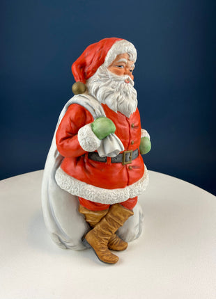 Large Vintage Santa Figurine with Little Girl and Bag of Gifts. Christmas Decoration. Holiday Celebration. Retail Home Seasonal Display.