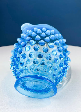 Fenton Pink Glass Pitcher with Hobnail Pattern & Pinched Clear Handle. Water Juice Milk Jug. Flower Vase. Collectible Glass.