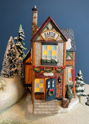 Elf Dormitory Illuminated Hand Painted Christmas Village House. Mercurie 1992. Alternative Holiday Home or Retail Decor. Kids' Room.